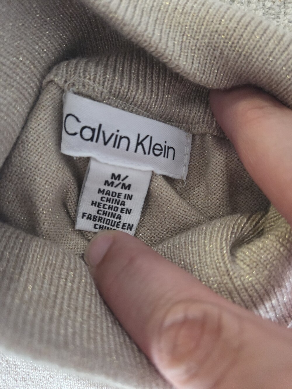 Calvin Klein Gold Metallic Shimmer Mock Neck Sweater M - Picture 8 of 8